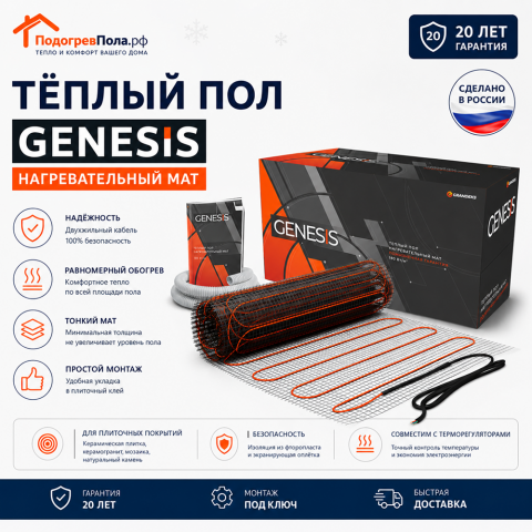 Нагревательный мат для теплого пола Genesis 180 Вт - 1,0 кв.м