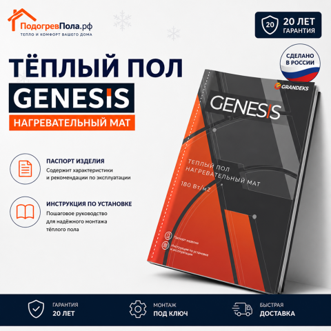 Нагревательный мат для теплого пола Genesis 180 Вт - 1,0 кв.м