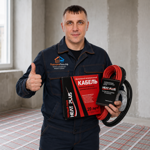 Теплый пол греющий кабель Heat Plus 120м. (2400 Вт)