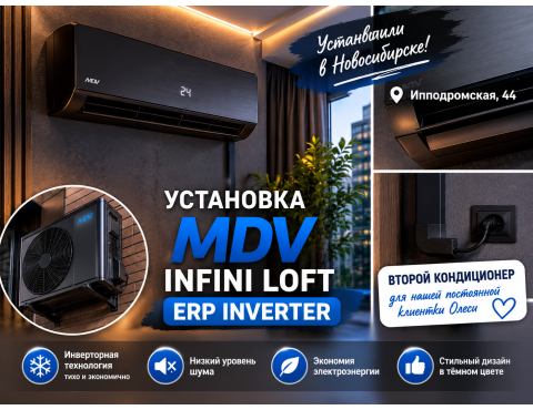❄️ Установка стильного кондиционера MDV INFINI Loft ERP Inverter в Новосибирске
