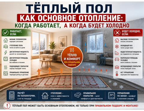 Тёплый пол как основное отопление: когда работает, а когда будет холодно